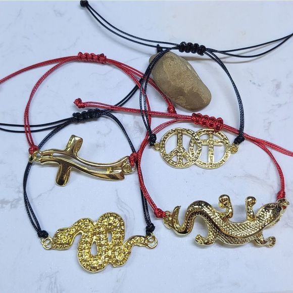 Handmade bracelets gold plated black or red - Picture 1 of 8